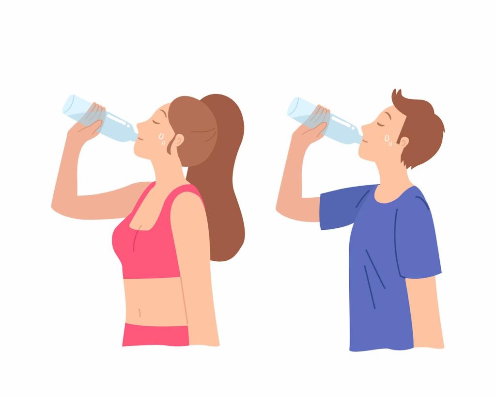 Drink niet teveel water voor het sporten of er na.