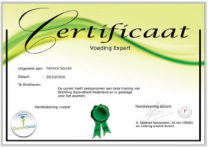 Certificaat voeding expert Yannick Souren